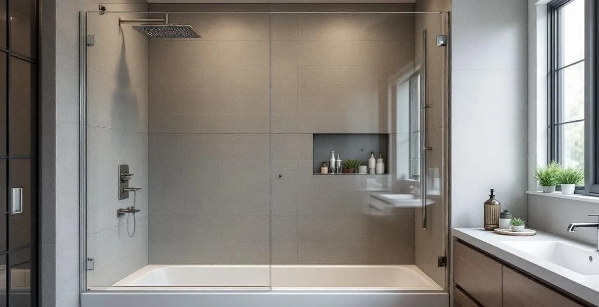 Douche à l'italienne moderne remplaçant une ancienne baignoire