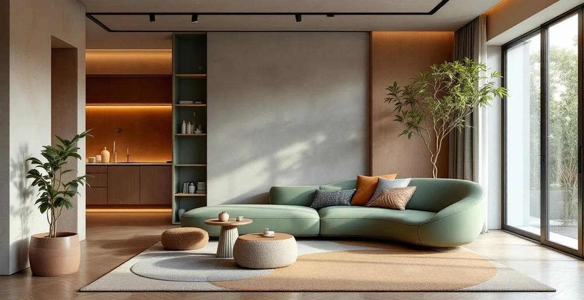 Intérieur tendance 2026 avec matériaux naturels et couleurs terracotta