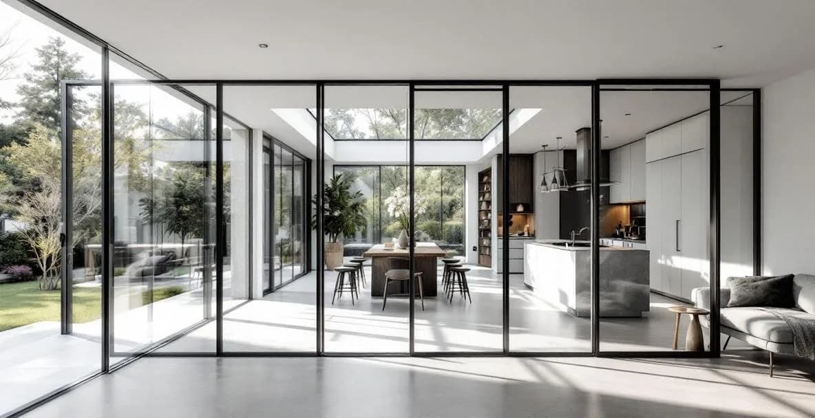 Verrière intérieure en acier noir dans un intérieur moderne