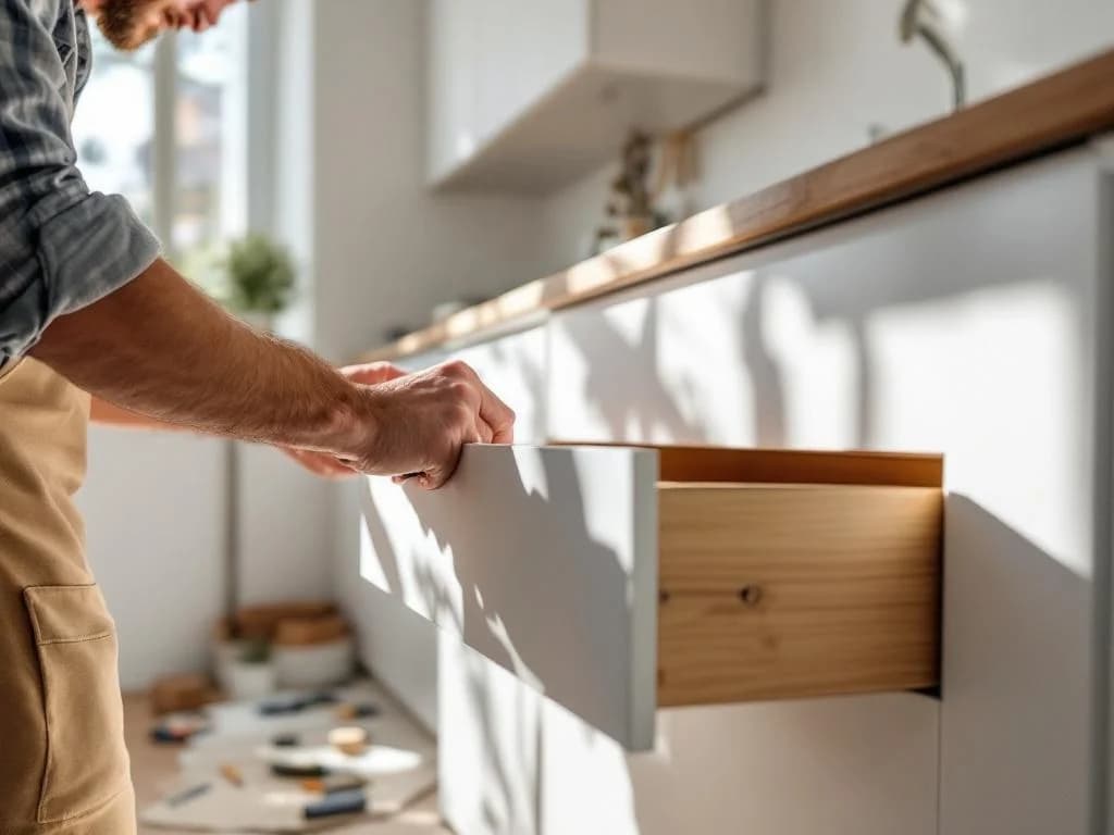 Artisan posant une cuisine